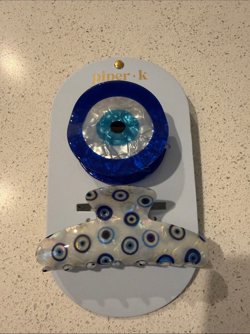 piper•k Iridescent Evil Eye Blue & White Hair Claw Clip